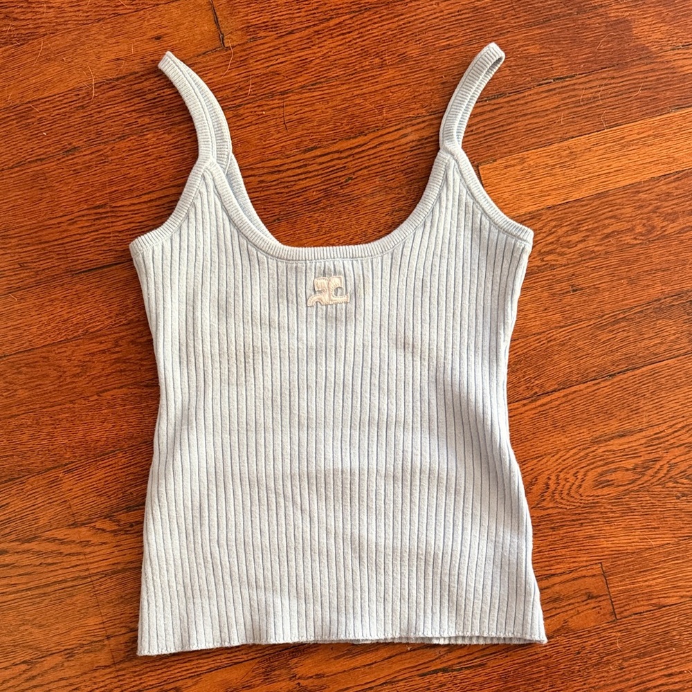 Courreges Ribbed Scoop Neck Tank Top - Light Blue